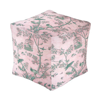 Pink Chinoiserie Pouf