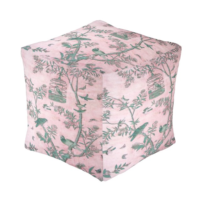 Pink Chinoiserie  Pouf (Angled Front)