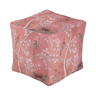 Pink Chinoiserie Pouf