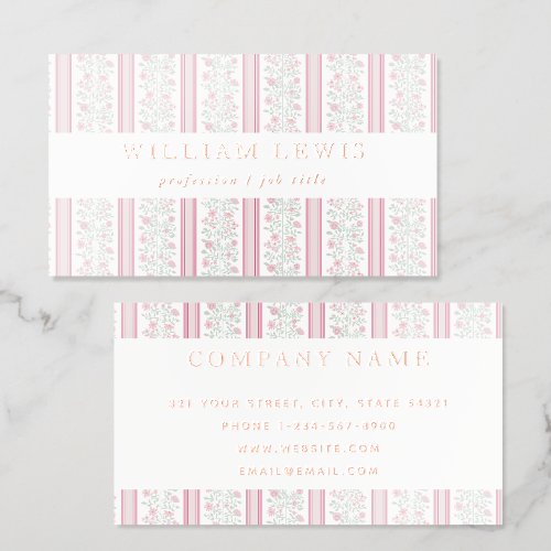 Pink Chinoiserie Professional Rose Gold Foil Business Cards