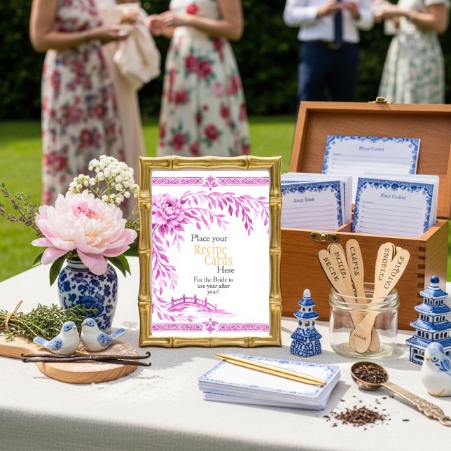 Pink Chinoiserie Recipe Cards Here Sign (Pink Chinoiserie Recipe Cards Here Sign)