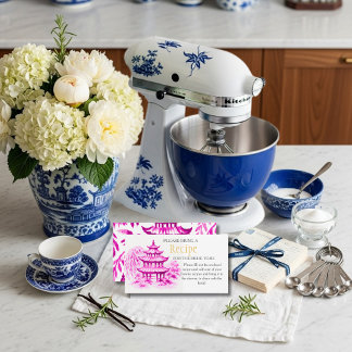 Pink Chinoiserie Recipe Request Bridal Shower  Enclosure Card