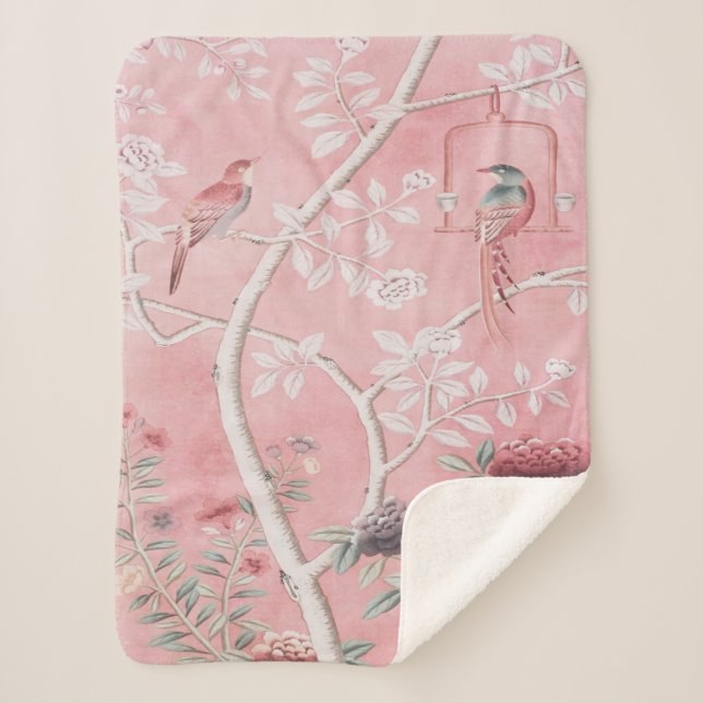 Pink Chinoiserie Sherpa Blanket (Front)