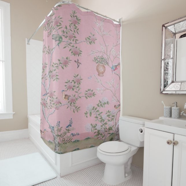 Pink Chinoiserie Shower Curtain (In Situ)