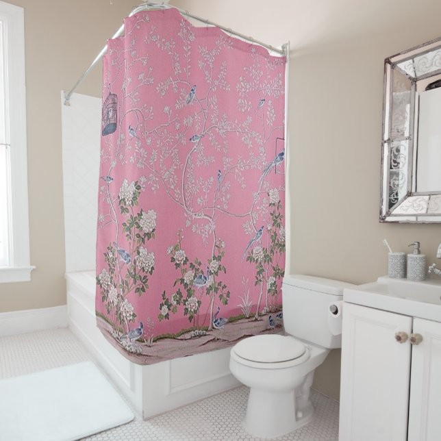 Pink Chinoiserie Shower Curtain (In Situ)