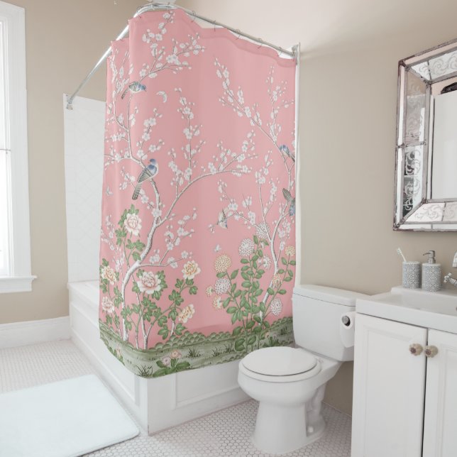 Pink Chinoiserie Shower Curtain (In Situ)