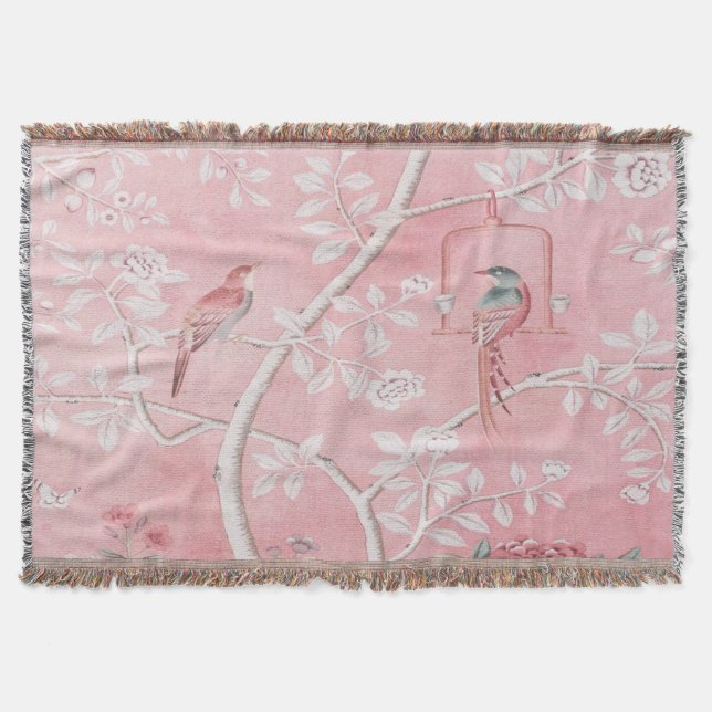 Pink Chinoiserie Throw Blanket (Front)