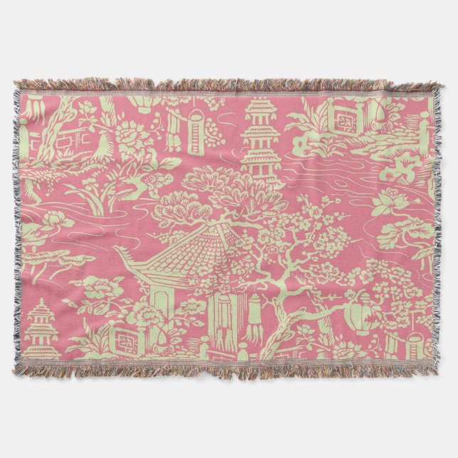 Pink Chinoiserie Throw Blanket (Front)