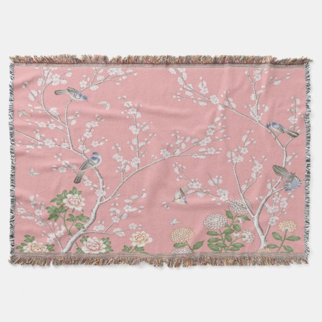 Pink Chinoiserie Throw Blanket (Front)