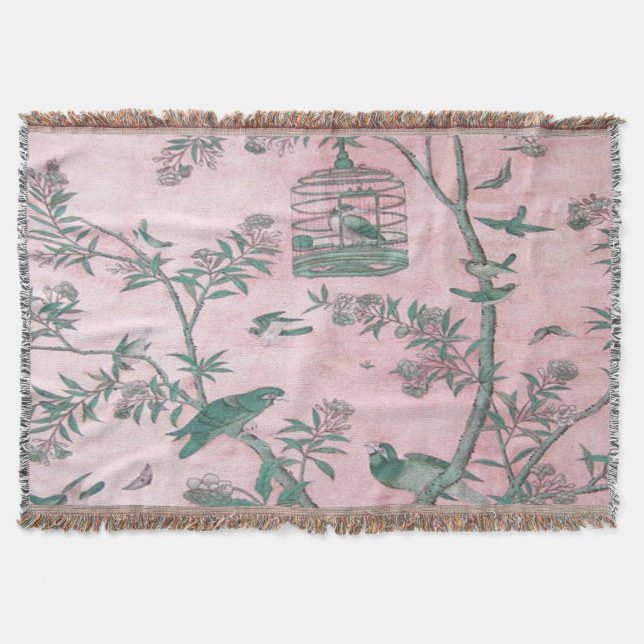 Pink Chinoiserie Throw Blanket (Front)