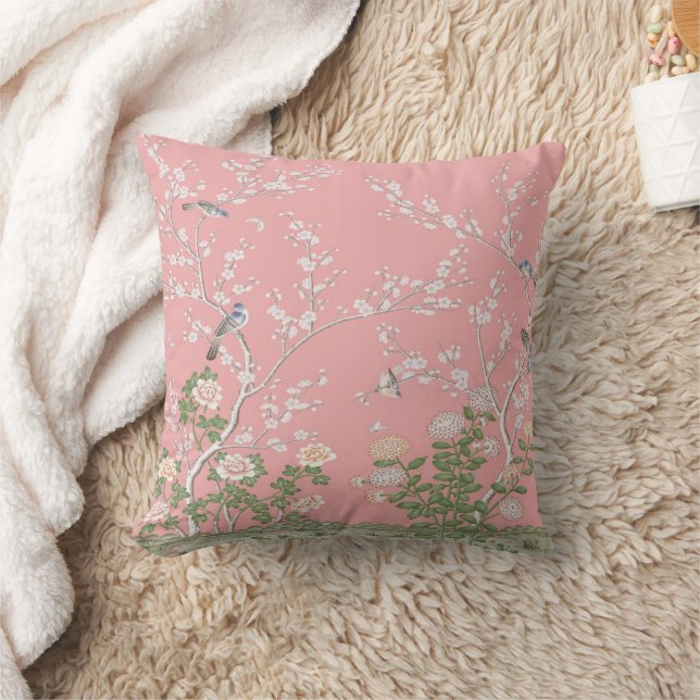 Pink Chinoiserie  Throw Pillow (Blanket)