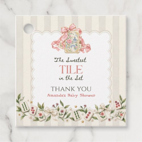 Pink Chinoiserie Tile Mahjong Girl Baby Shower Favor Tags