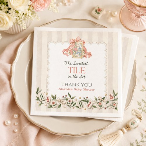 Pink Chinoiserie Tile Mahjong Girl Baby Shower Napkins