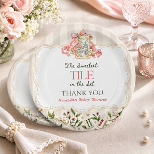 Pink Chinoiserie Tile Mahjong Girl Baby Shower Paper Plates