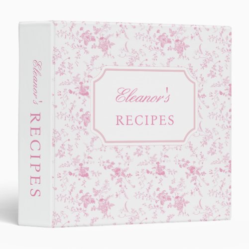 Pink Chinoiserie Toile Bridal Shower Recipe Binder
