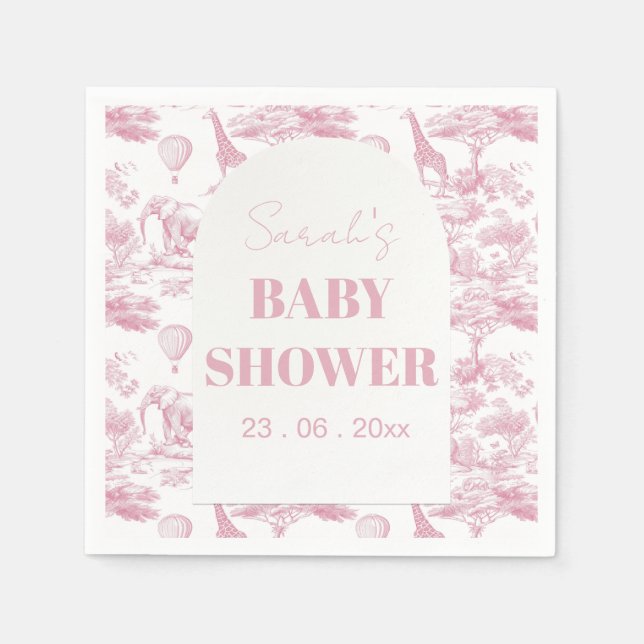 Pink Chinoiserie Toile de Jouy Baby Shower Napkins (Front)