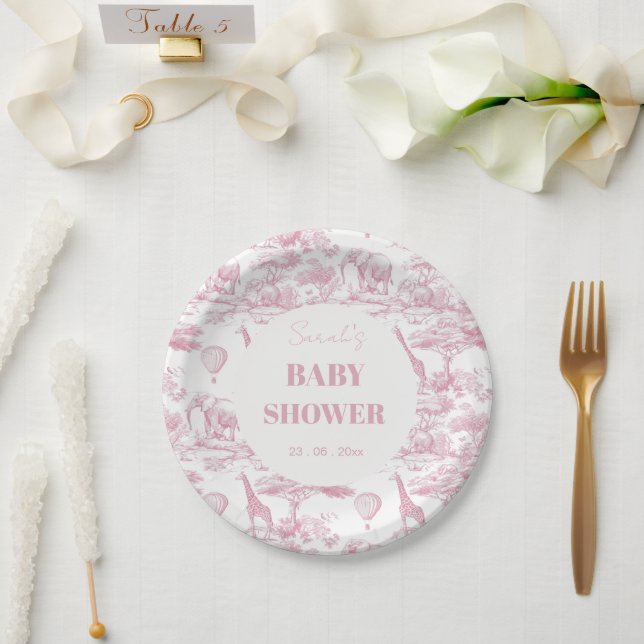 Pink Chinoiserie Toile de Jouy Baby Shower Paper Plates (Wedding)