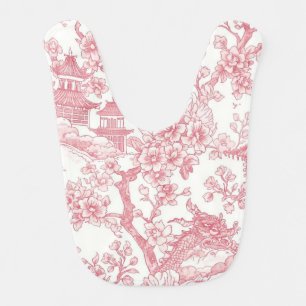 Pink Chinoiserie Toile Dragon Cherry Blossom Baby Bib