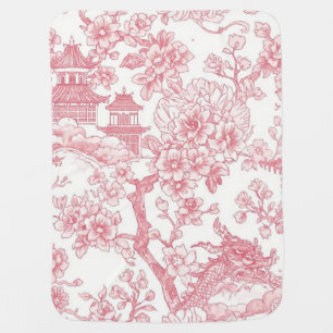 Pink Chinoiserie Toile Dragon Cherry Blossom Baby Blanket