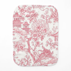 Pink Chinoiserie Toile Dragon Cherry Blossom Baby Burp Cloth