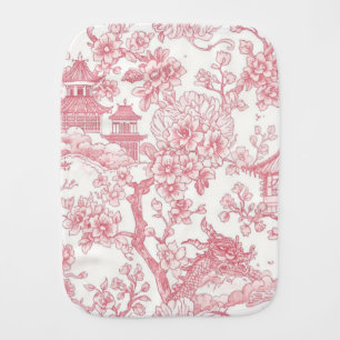 Pink Chinoiserie Toile Dragon Cherry Blossom Baby Burp Cloth
