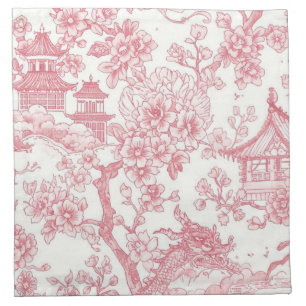 Pink Chinoiserie Toile Dragon Cherry Blossom Cloth Napkin