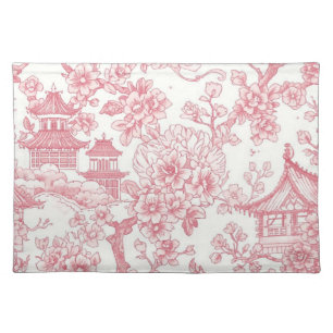 Pink Chinoiserie Toile Dragon Cherry Blossom Cloth Placemat