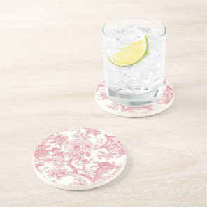 Pink Chinoiserie Toile Dragon Cherry Blossom Coaster