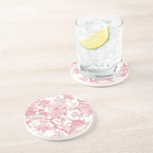 Pink Chinoiserie Toile Dragon Cherry Blossom Coaster