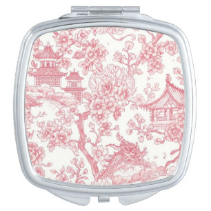 Pink Chinoiserie Toile Dragon Cherry Blossom Compact Mirror