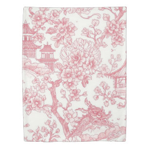 Pink Chinoiserie Toile Dragon Cherry Blossom Duvet Cover