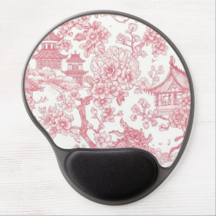 Pink Chinoiserie Toile Dragon Cherry Blossom Gel Mouse Pad