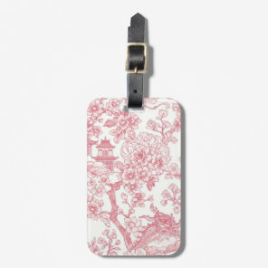 Pink Chinoiserie Toile Dragon Cherry Blossom Luggage Tag