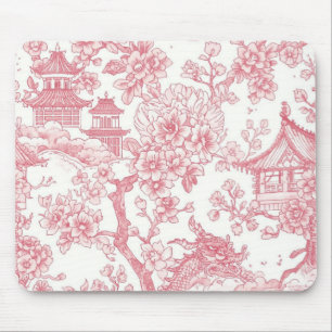 Pink Chinoiserie Toile Dragon Cherry Blossom Mouse Pad