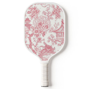 Pink Chinoiserie Toile Dragon Cherry Blossom Pickleball Paddle