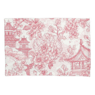 Pink Chinoiserie Toile Dragon Cherry Blossom Pillow Case