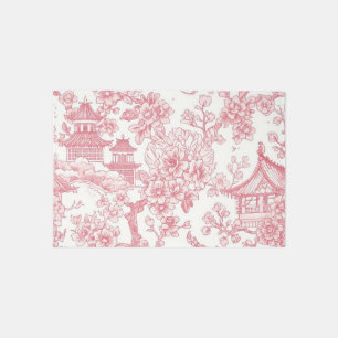 Pink Chinoiserie Toile Dragon Cherry Blossom Rug
