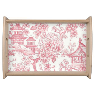 Pink Chinoiserie Toile Dragon Cherry Blossom Serving Tray