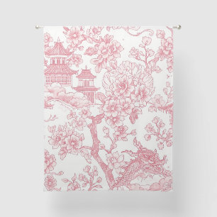Pink Chinoiserie Toile Dragon Cherry Blossom Sheer Curtains