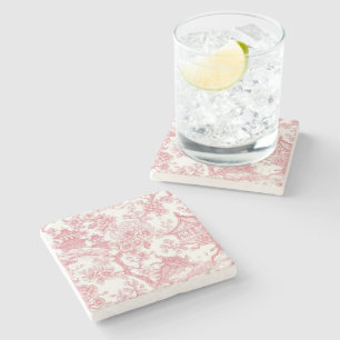 Pink Chinoiserie Toile Dragon Cherry Blossom Stone Coaster
