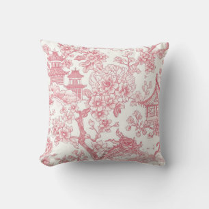 Pink Chinoiserie Toile Dragon Cherry Blossom Throw Pillow