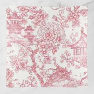 Pink Chinoiserie Toile Dragon Cherry Blossom Trinket Tray