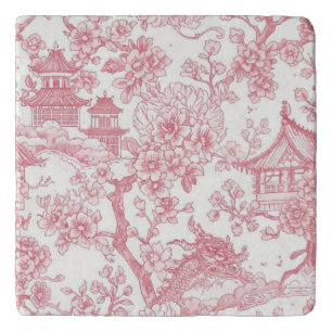 Pink Chinoiserie Toile Dragon Cherry Blossom Trivet