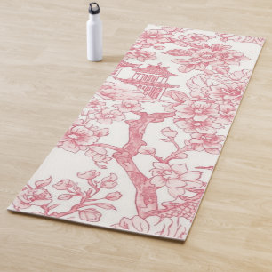 Pink Chinoiserie Toile Dragon Cherry Blossom Yoga Mat