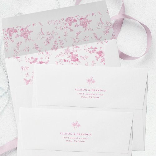 Pink chinoiserie Toile French Blue Floral Address Envelope