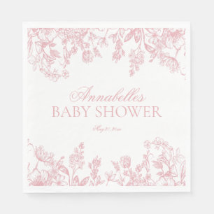 Pink Chinoiserie Vintag Floral Baby Shower Dessert Napkins