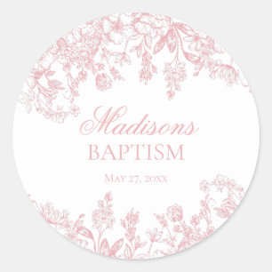 Pink Chinoiserie Vintage Floral Baptism Envelope Classic Round Sticker