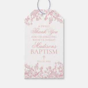 Pink Chinoiserie Vintage Floral Baptism Favors Gift Tags