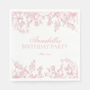 Pink Chinoiserie Vintage Floral Birthday Dessert Napkins