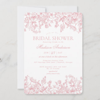 Pink Chinoiserie Vintage Floral Bridal Shower Invitation